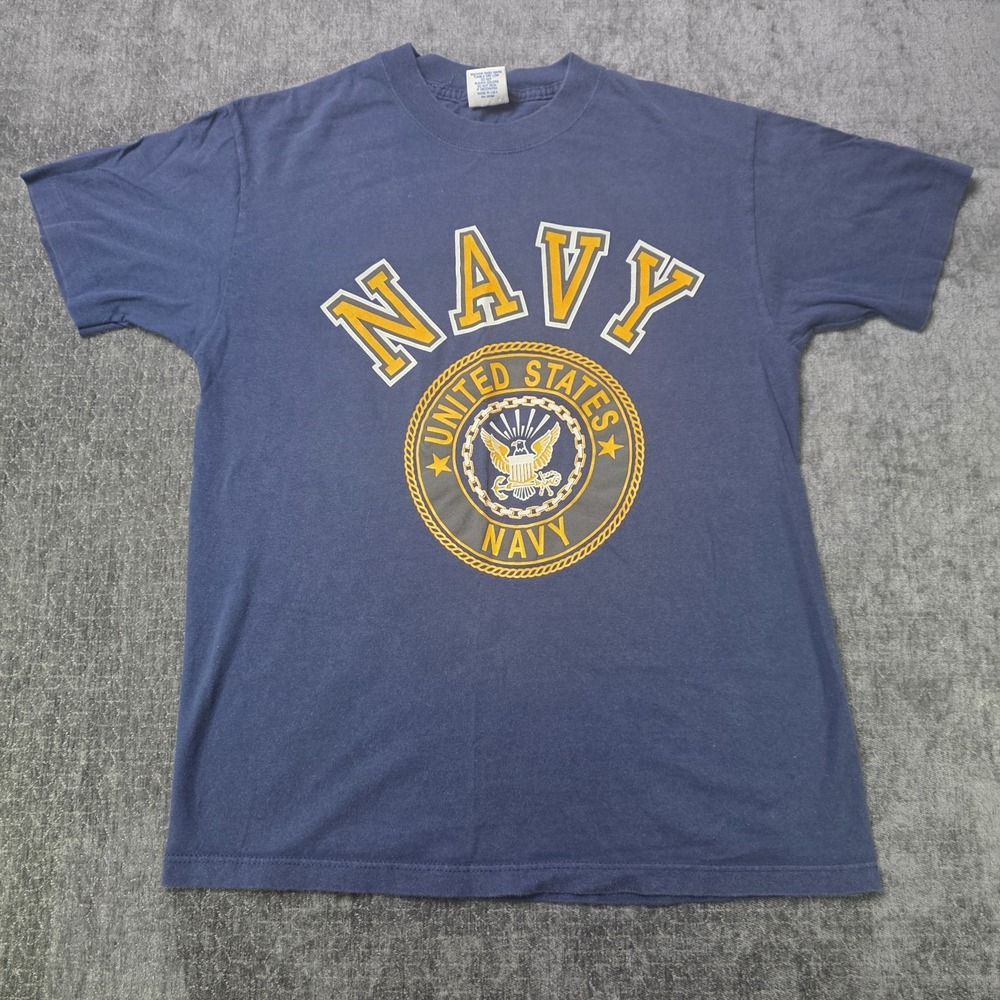 Vtg 90s Soffe's Choice US Navy Double Sided T Shirt Medium Blue Single Stitch M